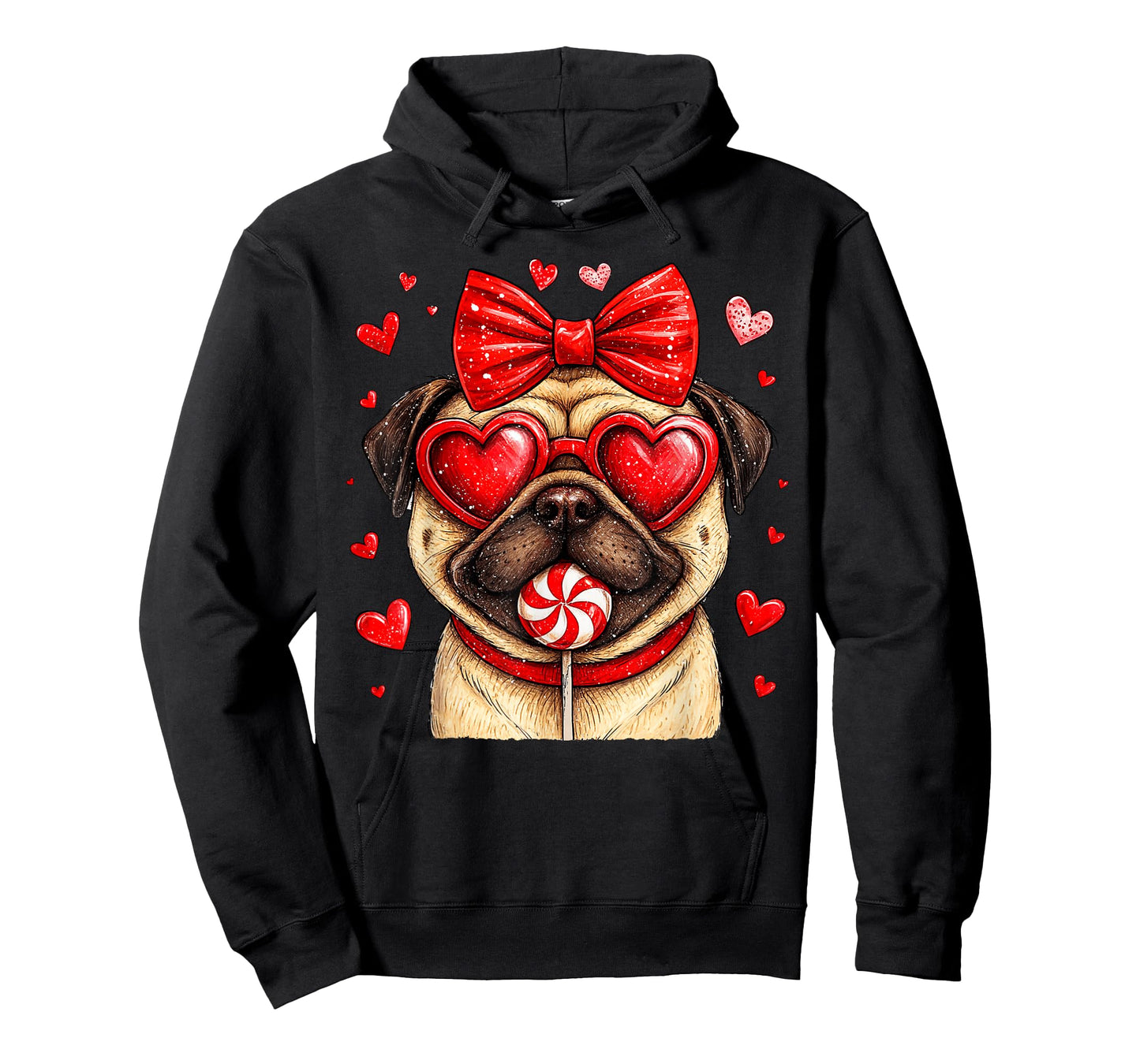 Cute Pug Valentine Heart Candy Valentines Day Girls Kids T-Shirt