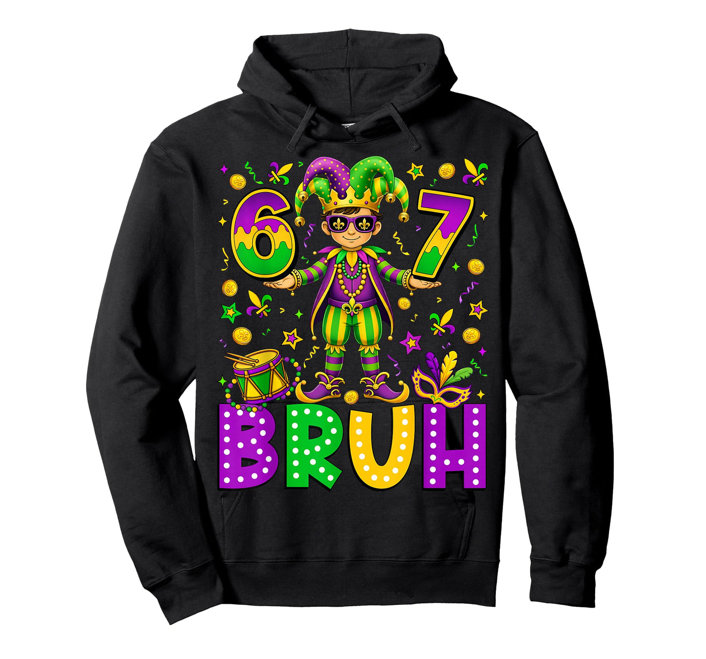 Mardi Gras Six Seven Bruh Funny Meme 6 7 Carnival Boy Kids T-Shirt