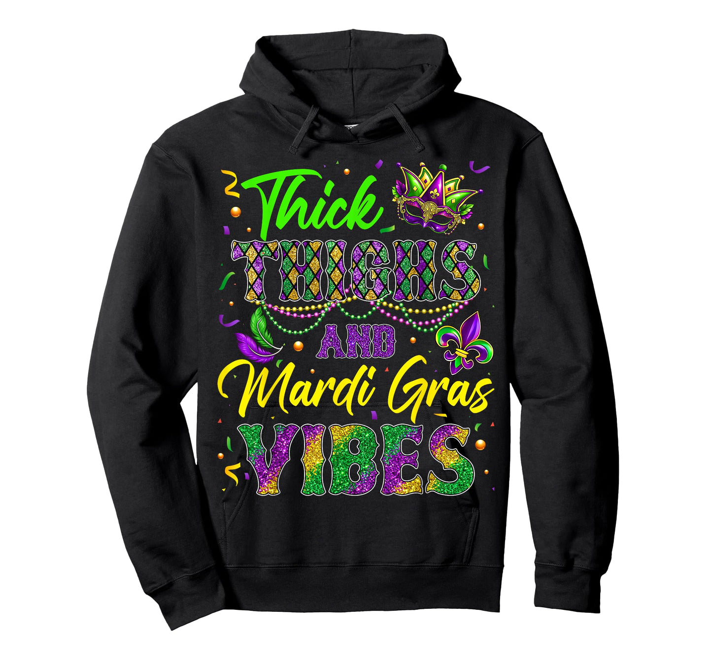 Thick Thighs and Mardi Gras Vibes Mask Beads Men Women Kid T-Shirt