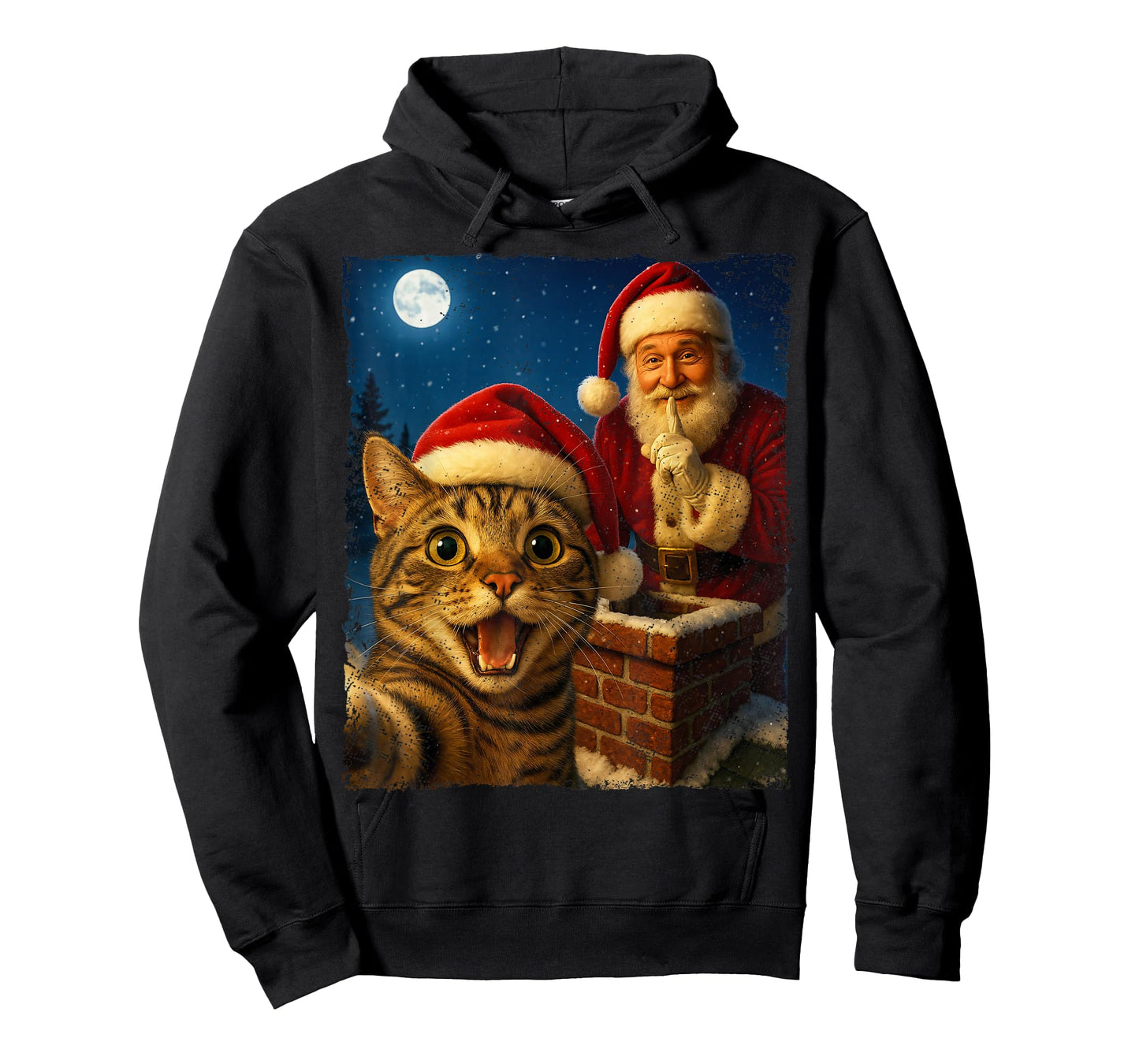Funny Cat Selfie Santa Christmas Vintage Holiday Humor Retro T-Shirt