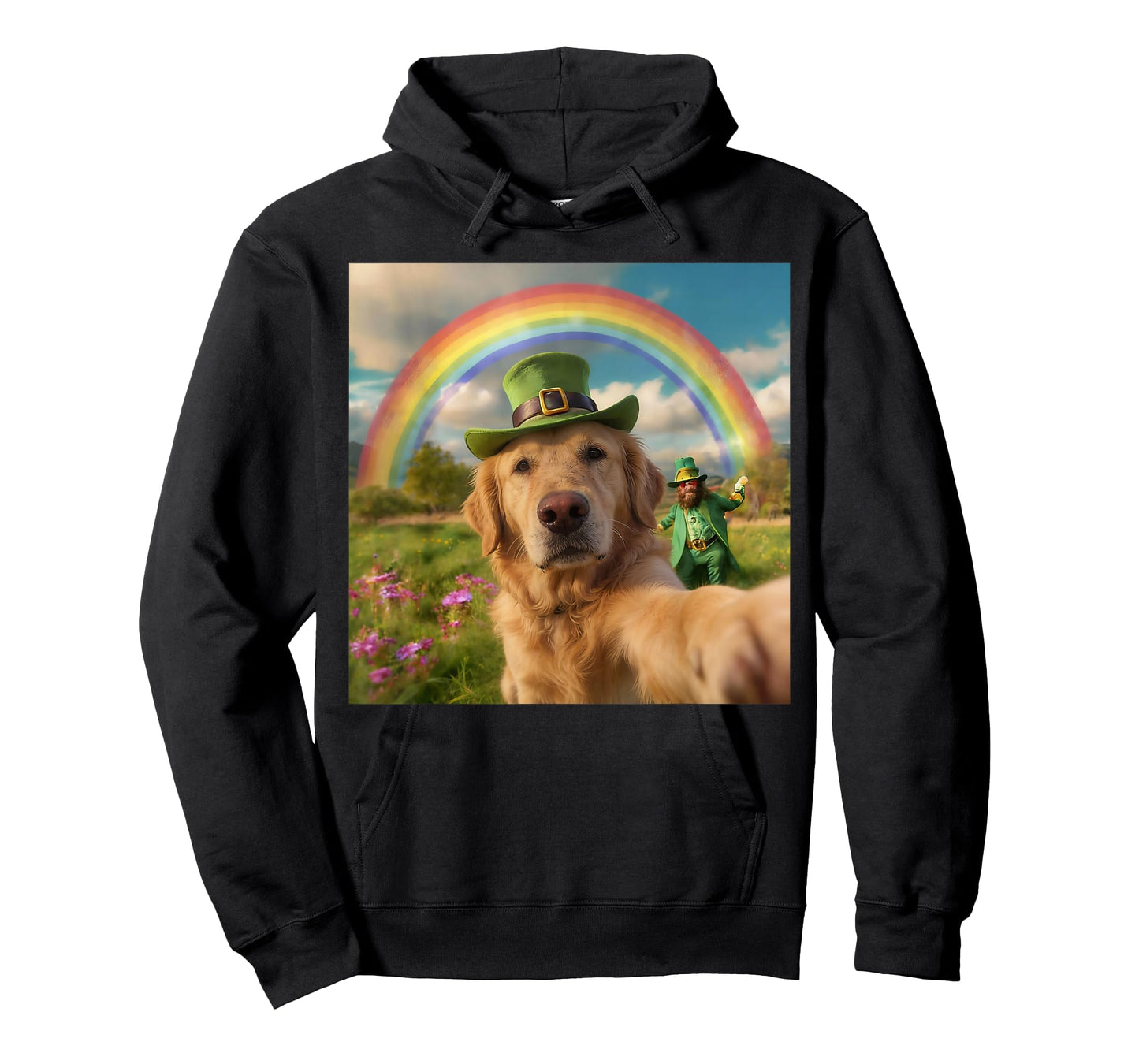 Golden Retriever Dog Selfie with Leprechaun St. Patricks Day T-Shirt