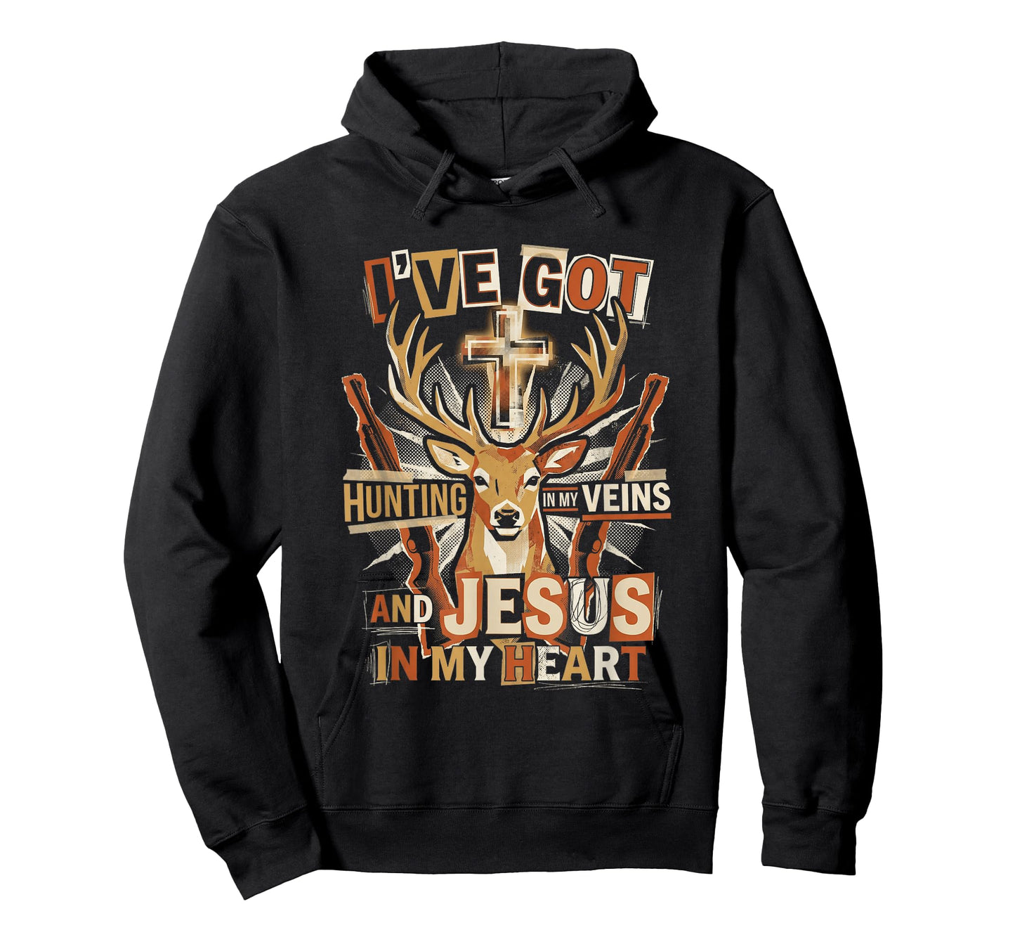 Hunting in My Veins Jesus in Heart Christian Deer Hunter T-Shirt