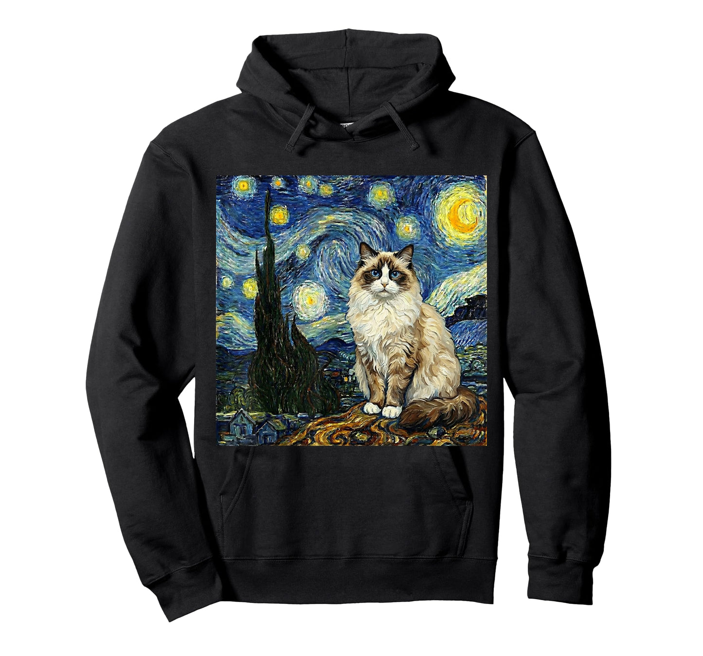 Van Gogh Art Starry Night - Funny Ragdoll Cat Artistic T-Shirt