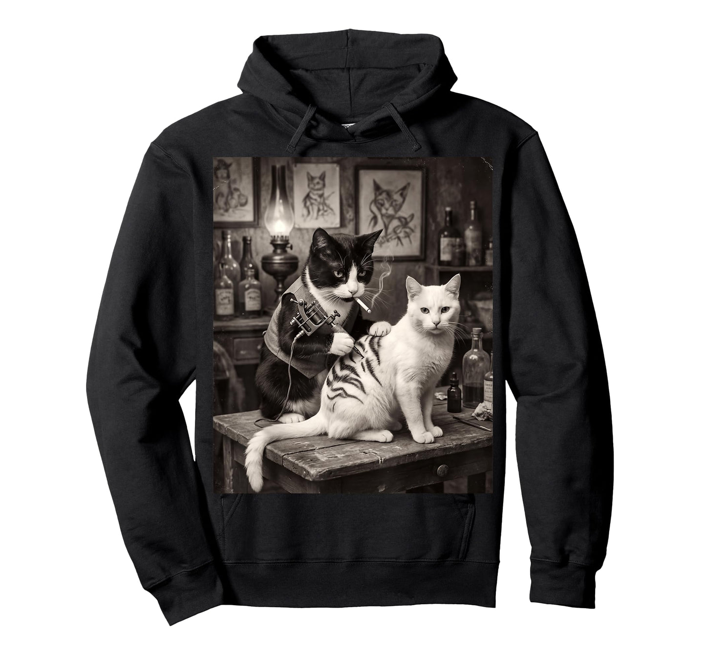 Cat Smoking Tattoo Vintage Inked Kitty Artist Funny Meme T-Shirt