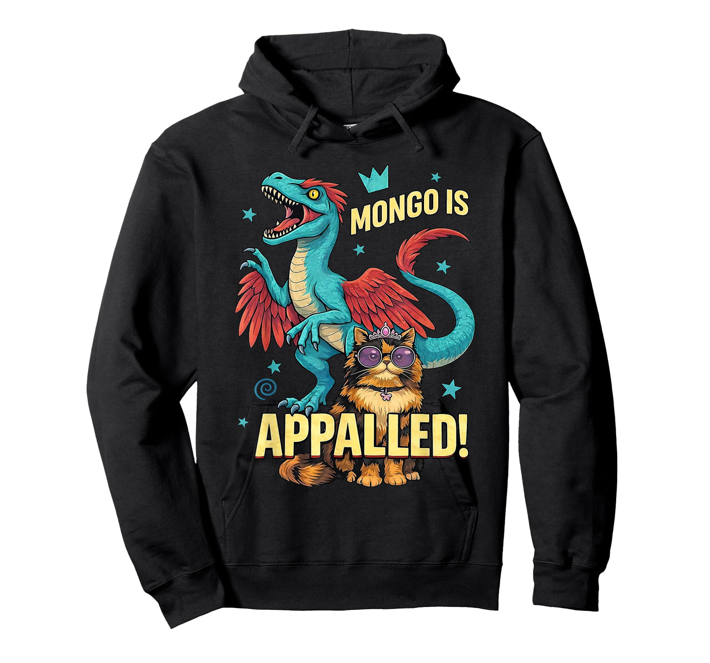 Retro Mongo is Appalled Princess Cat Riding Dinosaur Womens T-Shirt