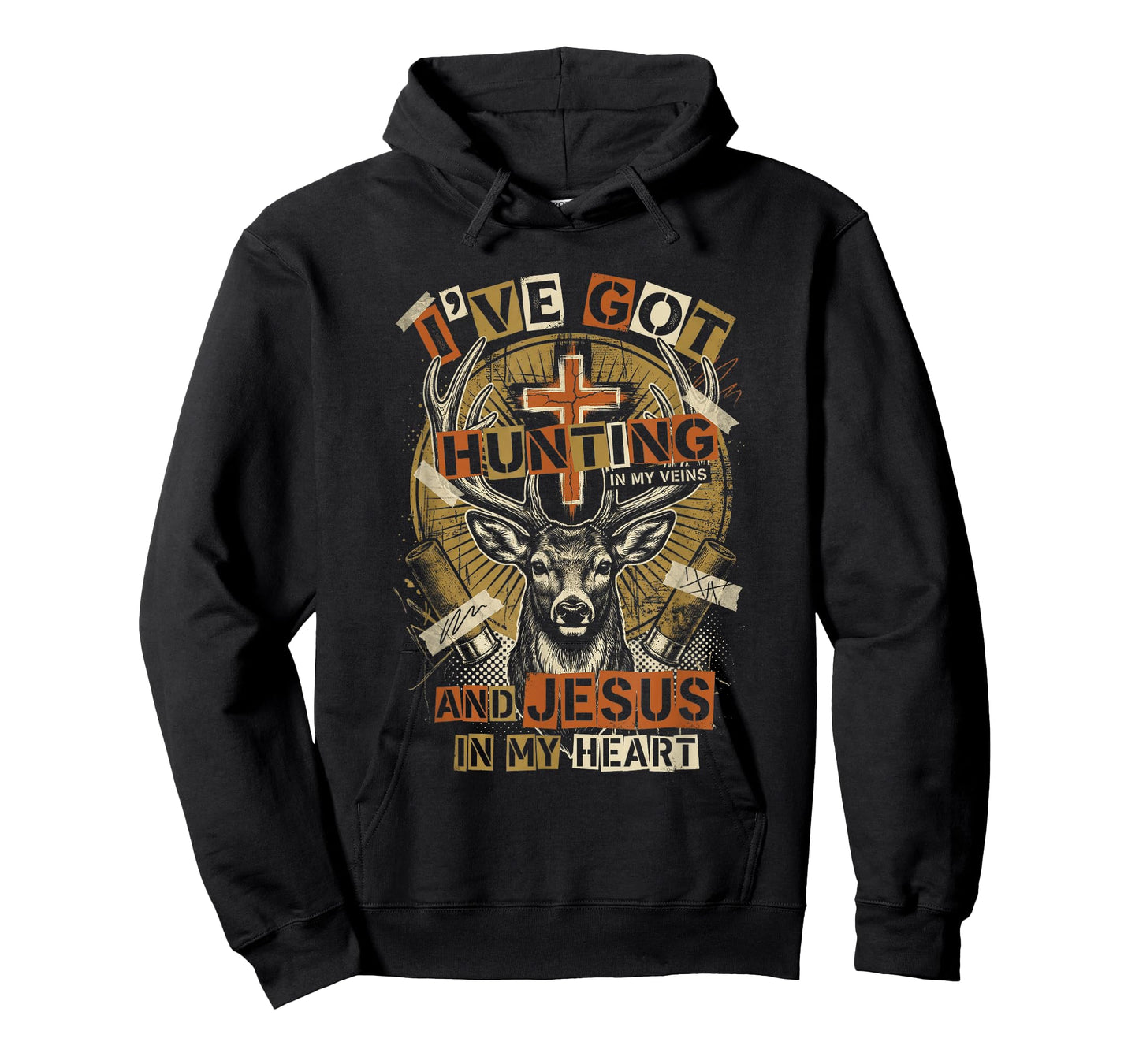 Hunting in My Veins Jesus in Heart Christian Deer Hunter T-Shirt