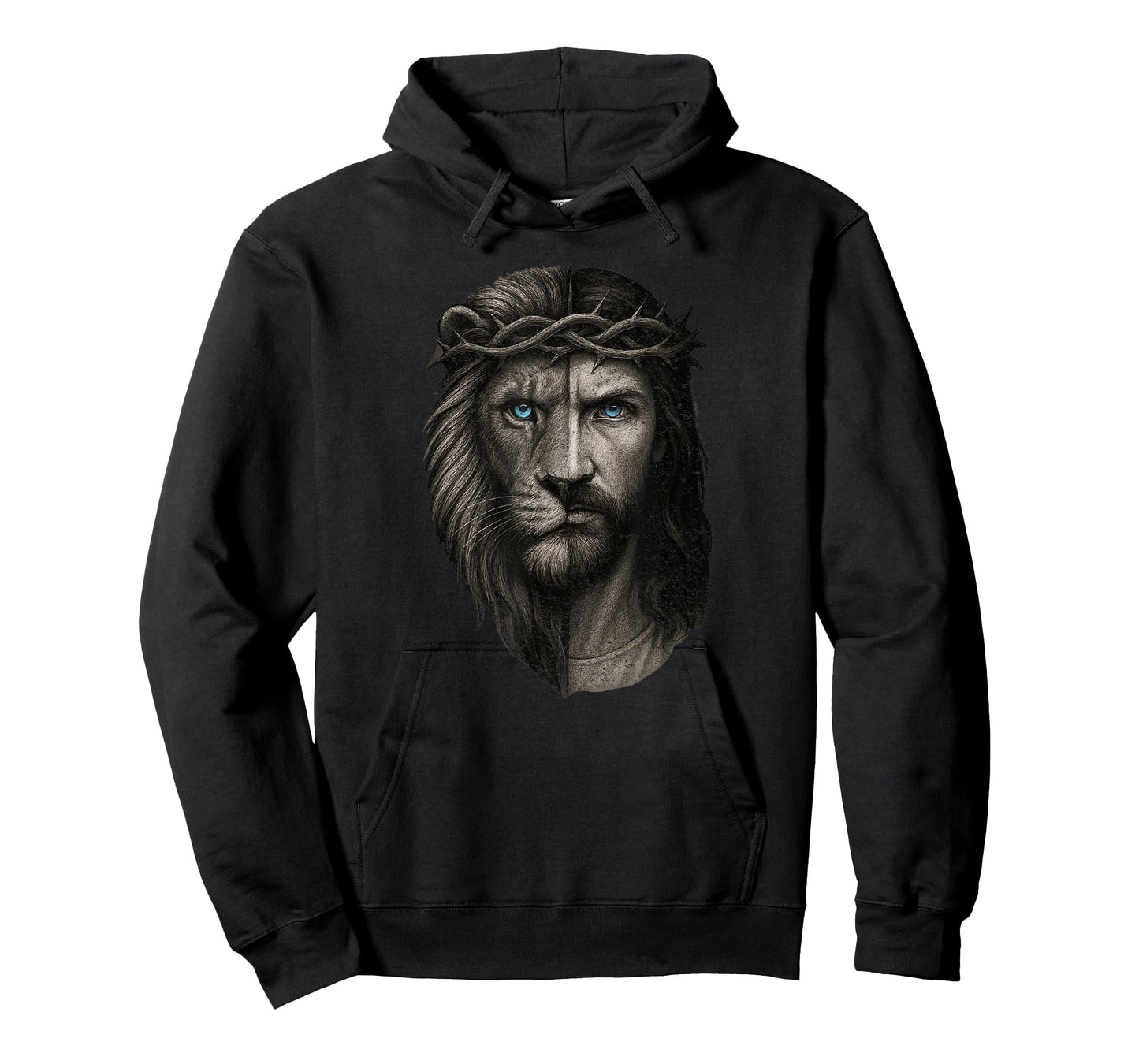 Lion and Jesus Half Face Crown of Thorns Blue Eyes Art T-Shirt