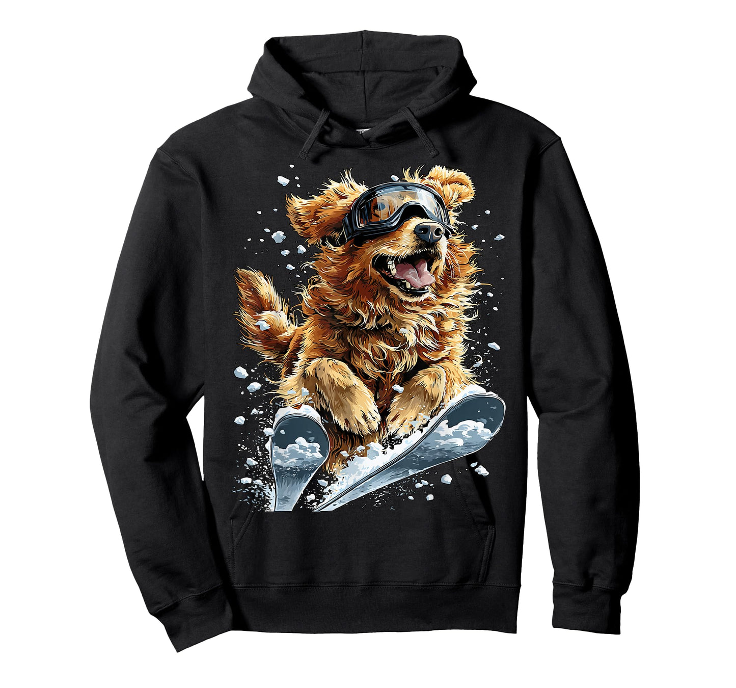 Skiing Golden Retriever in Snow Snowflakes Snowy Winter Dog T-Shirt
