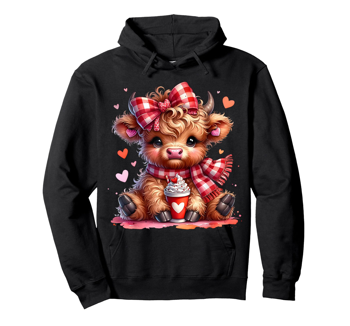 Valentine Highland Cow Cute Cow Drinking Coffee Girls Women T-Shirt