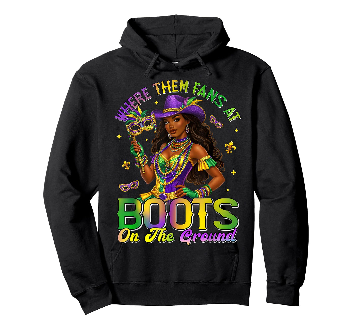 Mardi Gras Cowgirl Boots On The Ground Where Them Fans At T-Shirt