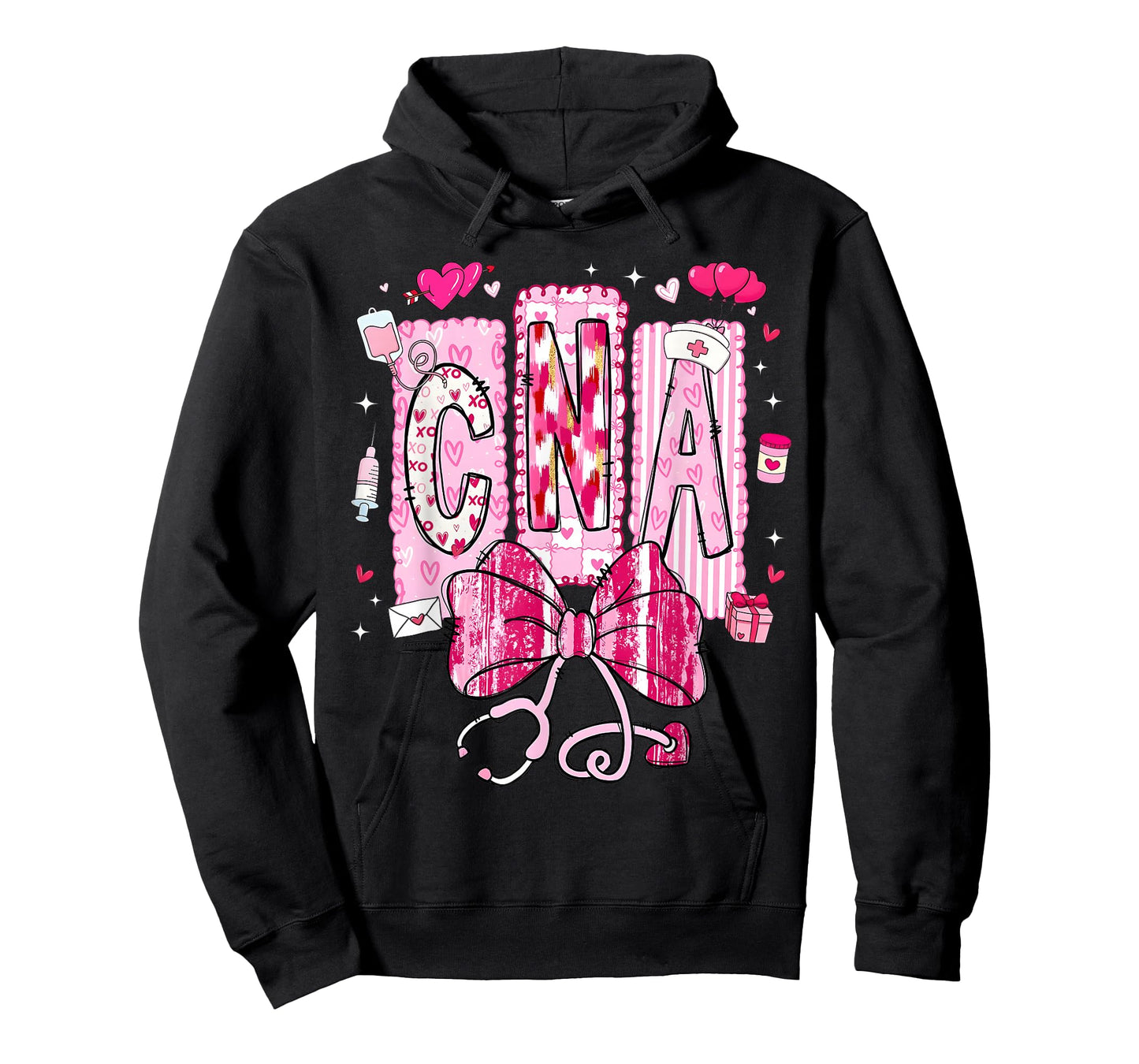 Valentine CNA Nurse Coquette Bow Stethoscope Girl Women T-Shirt