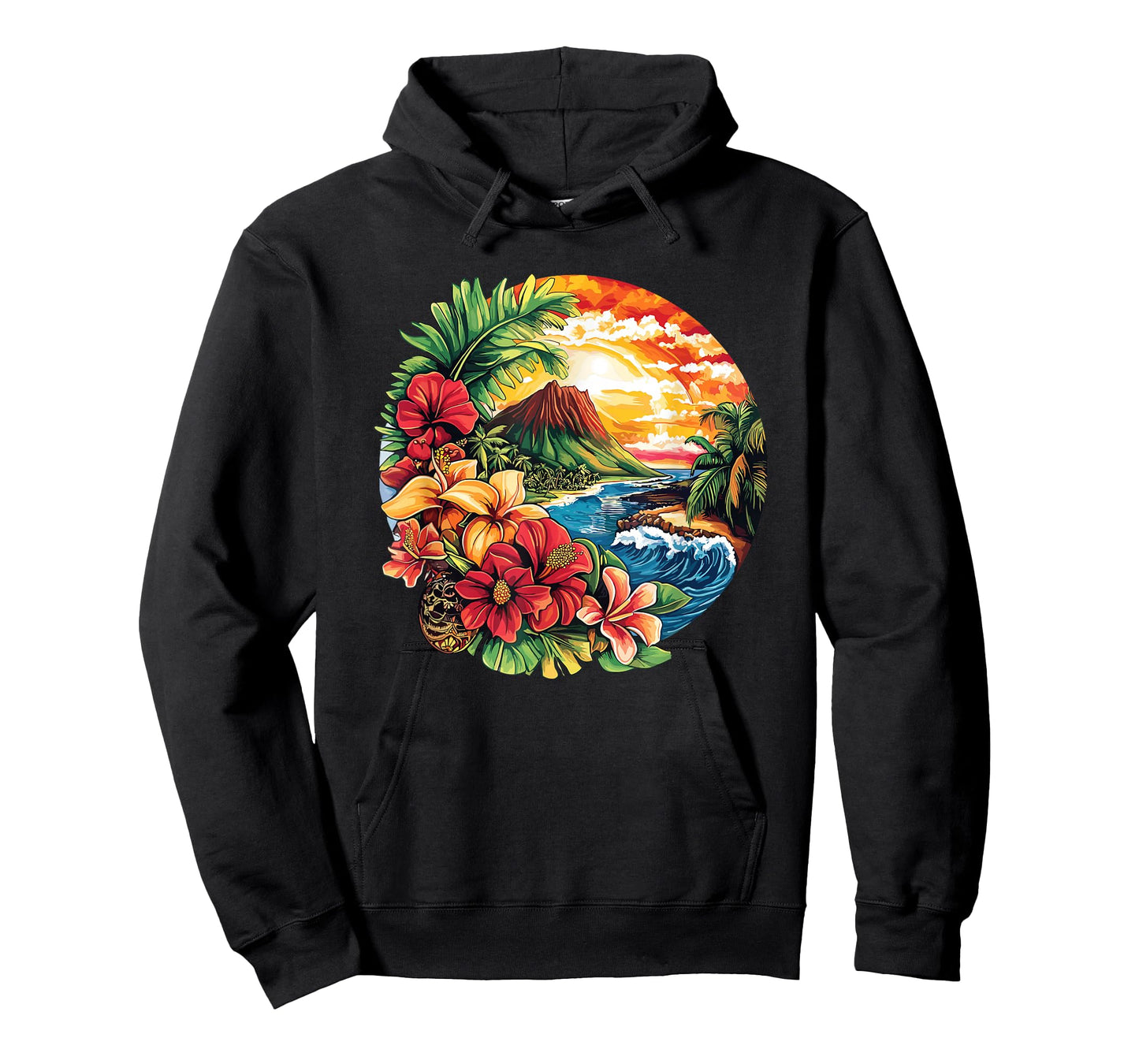 Hawaiian Beach Landscape Hibiscus Flowers Wave T-Shirt