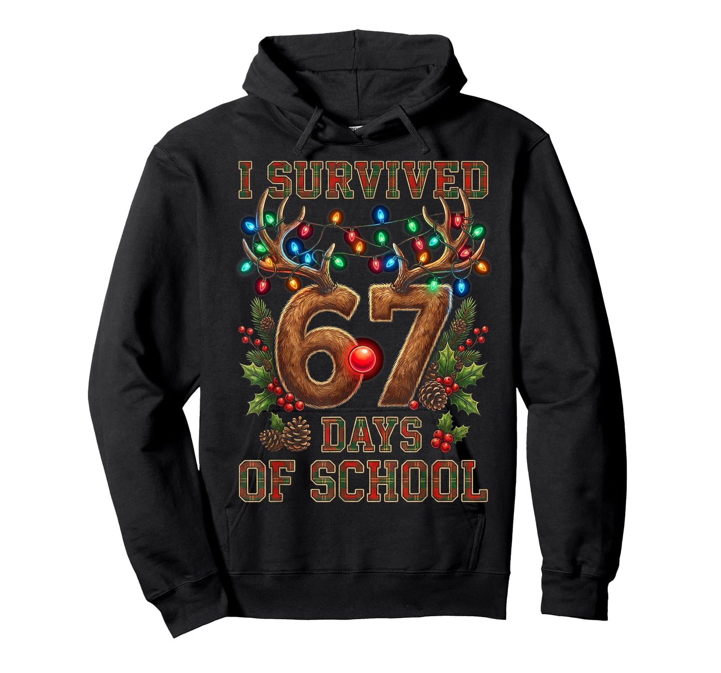 I Survived 67 Day of School Xmas Santa Reindeer Meme T-Shirt
