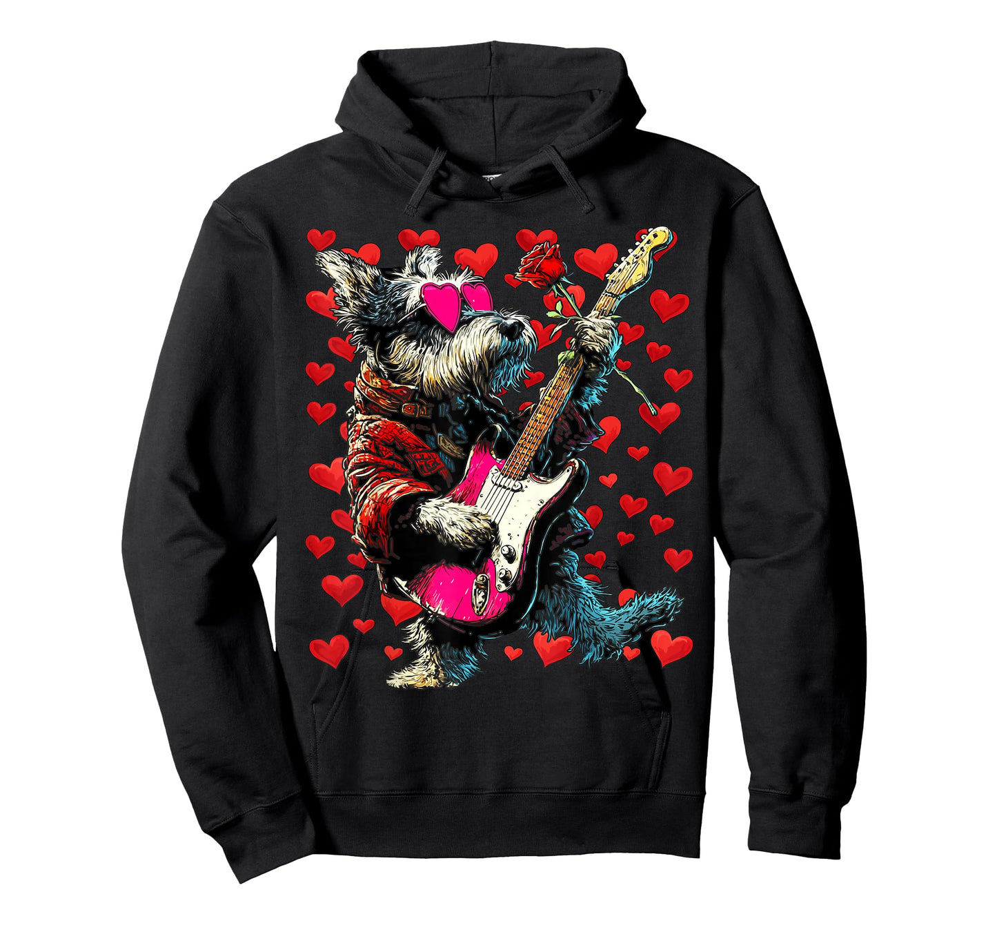 Cute Schnauzer Playing Guitar Guitarist Dog Valentine’s Day T-Shirt
