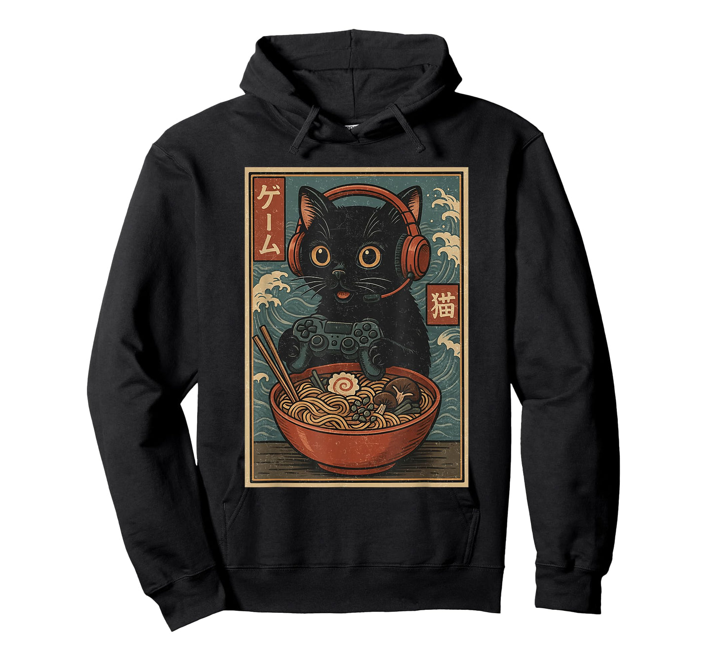 Cute Kawaii Gamer Cat Funny Ramen Retro Japanese Cat Gaming T-Shirt