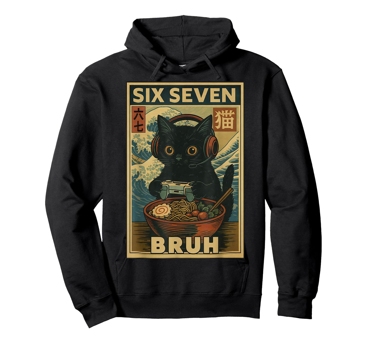 Six Seven Bruh Vintage Cat Meme Gift for Men Women Kids Boy T-Shirt