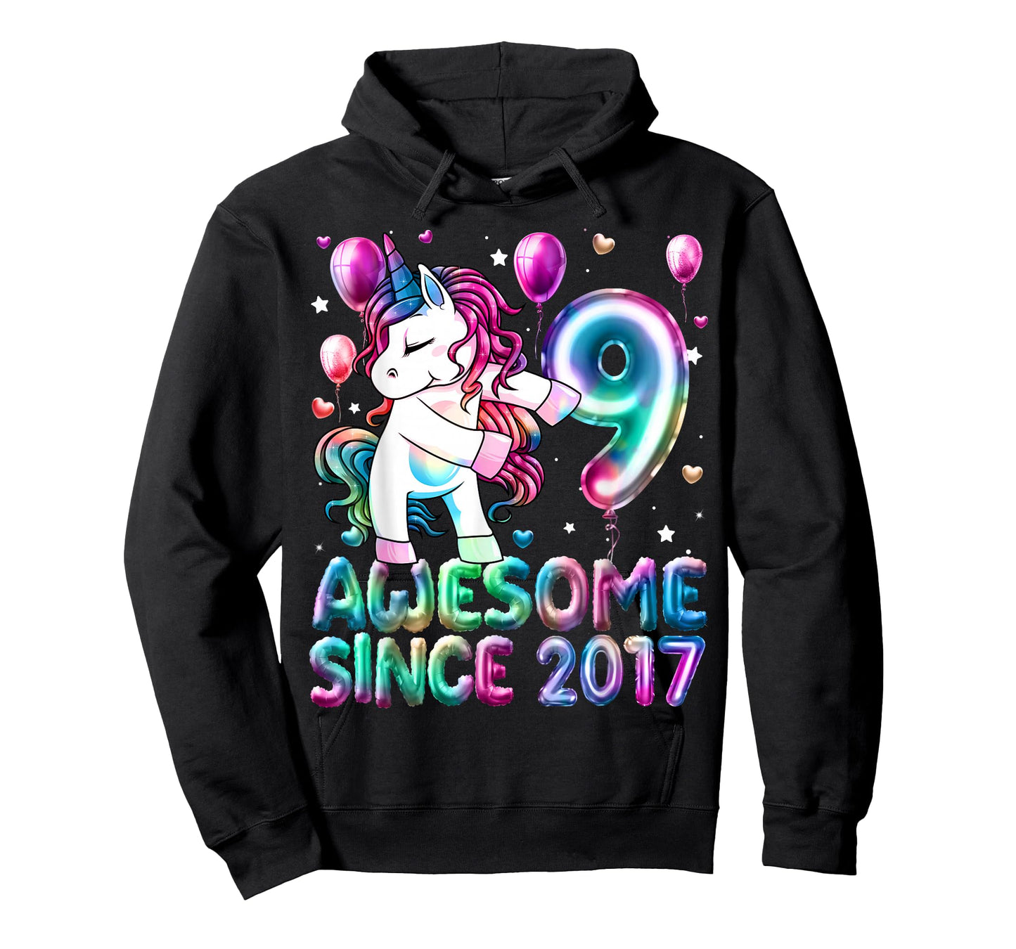 9 Year Old Girl Awesome Since 2017 Unicorn 9th Birthday Girl T-Shirt