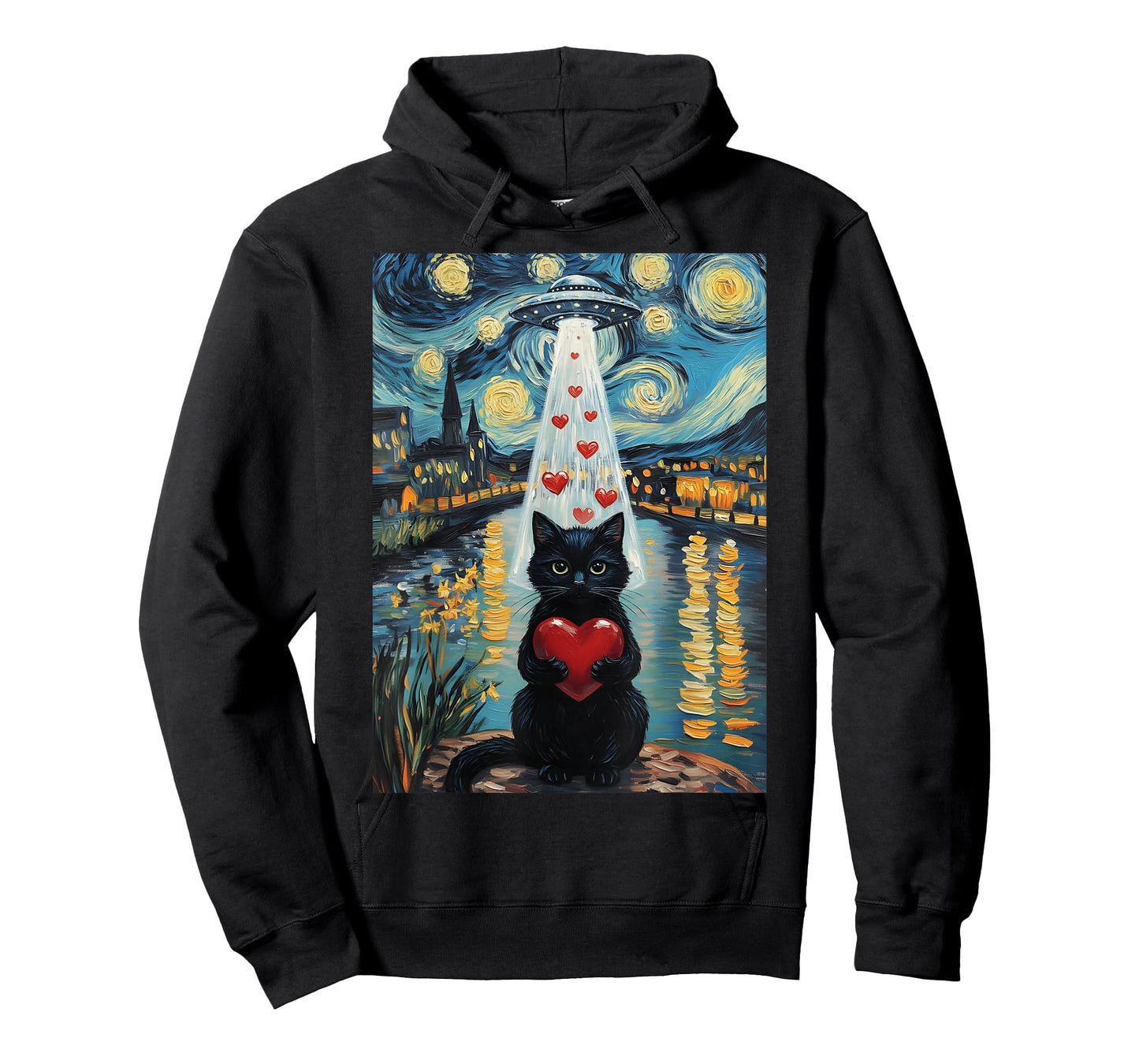 Black Cat Kawaii Anime Japanese UFO Cat Lover Valentines Day T-Shirt