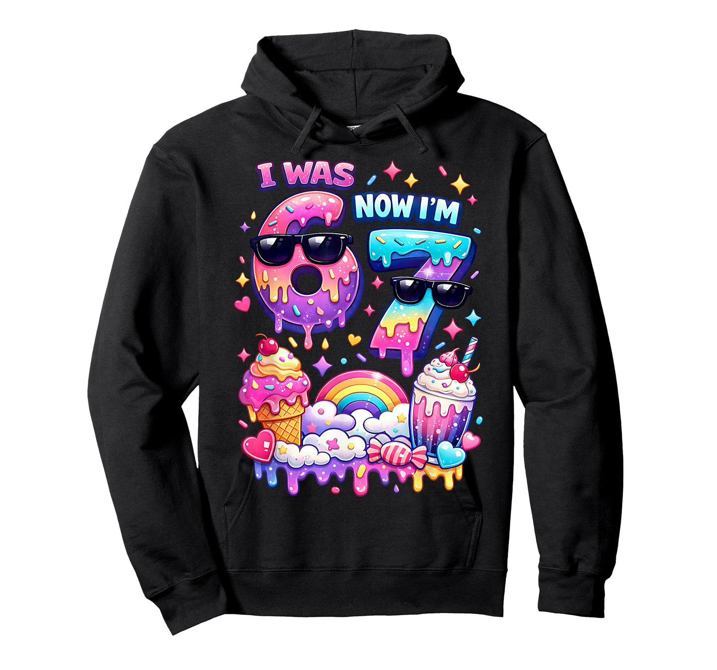 I was 6 Now I'm 7 Ice Cream Dripping 67 Meme Kids Birthday T-Shirt