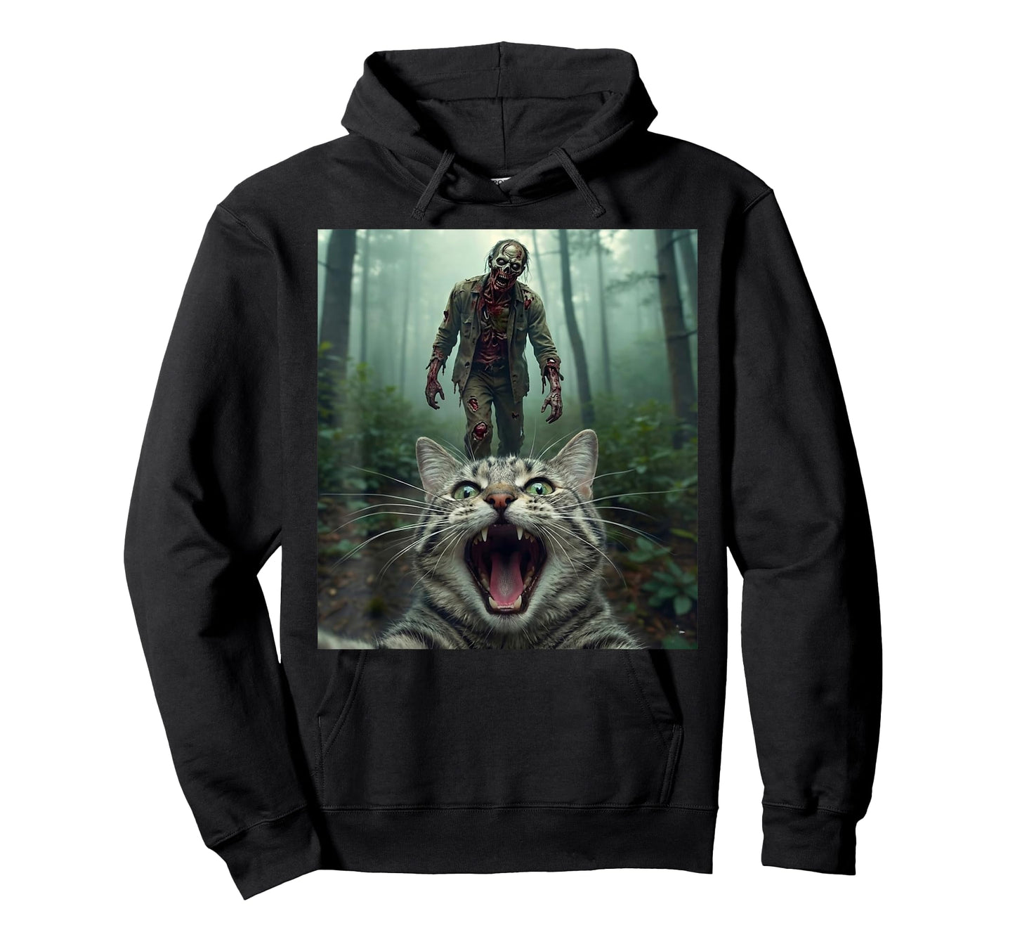 Funny Cat Selfie with Zombie Horror T-Shirt