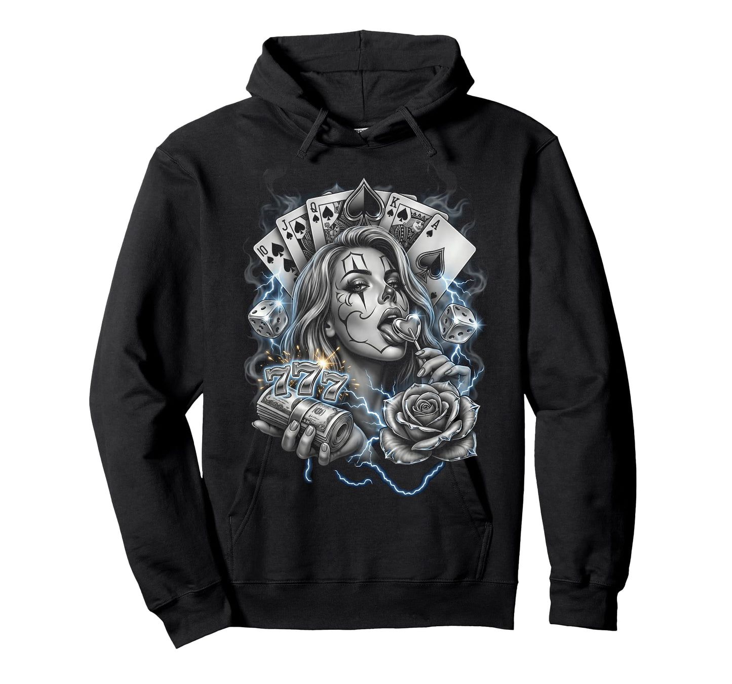 Chicano Payasa Girl Royal Flush Poker Money Tattoo Art T-Shirt