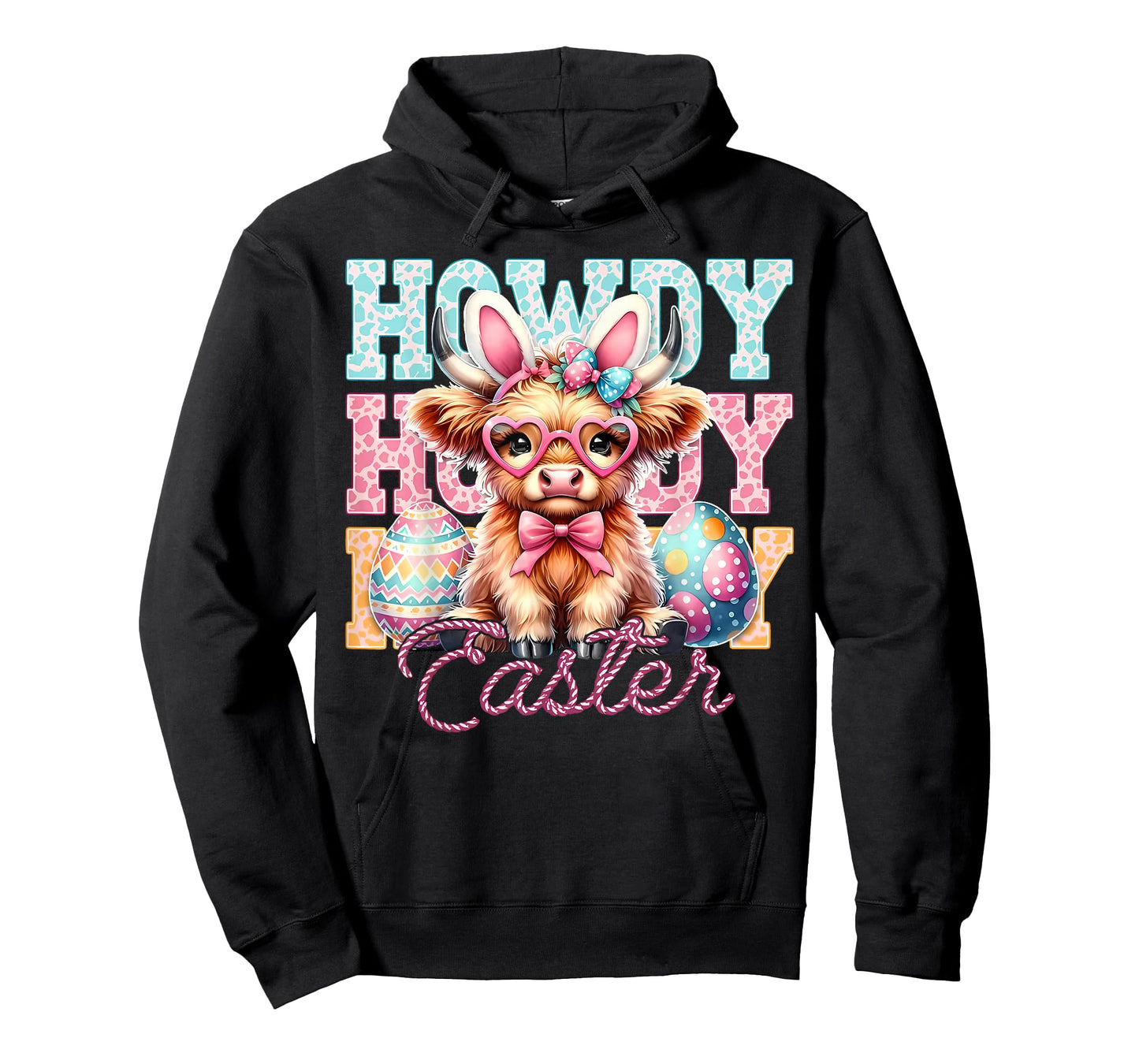 Cute Highland Cow Howdy Easter Coquette Bow Bunny Ears T-Shirt