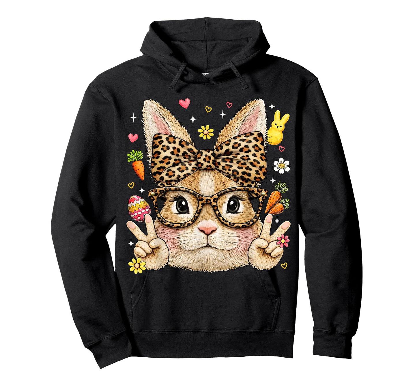 Cute Bunny Rabbit Face Leopard Coquette Bow Glasses Girl Kid T-Shirt