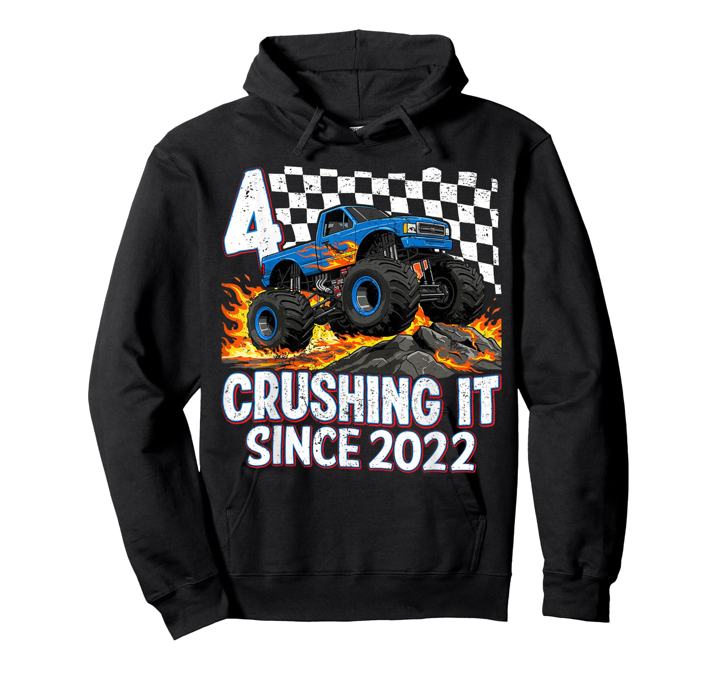 4th Birthday Monster Truck 4 Year Old Boys Party Born 2022 T-Shirt
