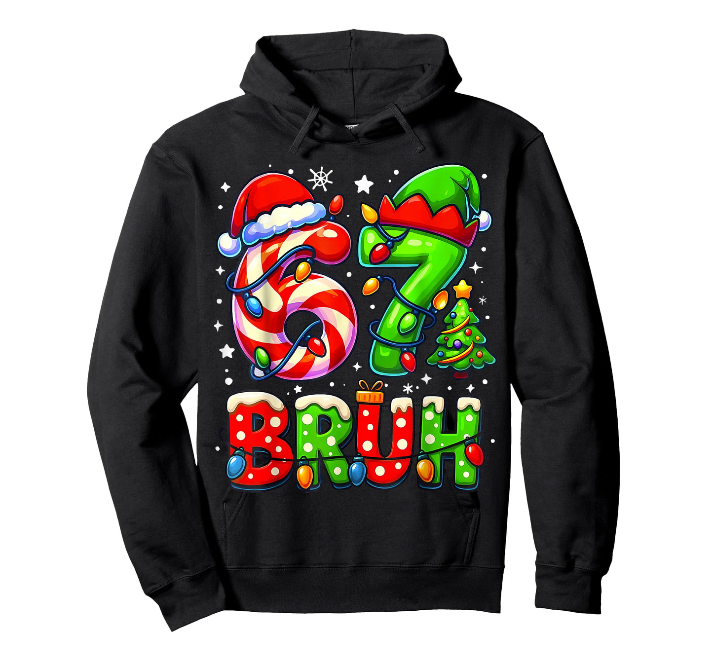 Bruh 67 Six Seven Meme Candy Cane Xmas Light Boy Girl Kids T-Shirt