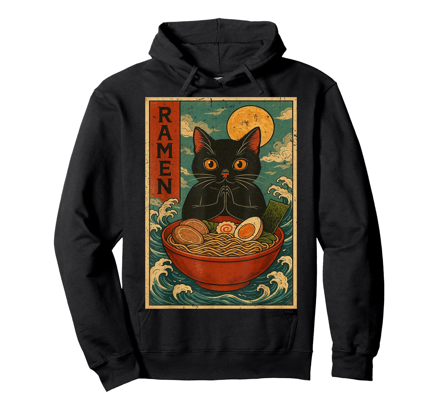 Black Cat Ramen Japanese Graphic Tees for Men Women Teens T-Shirt