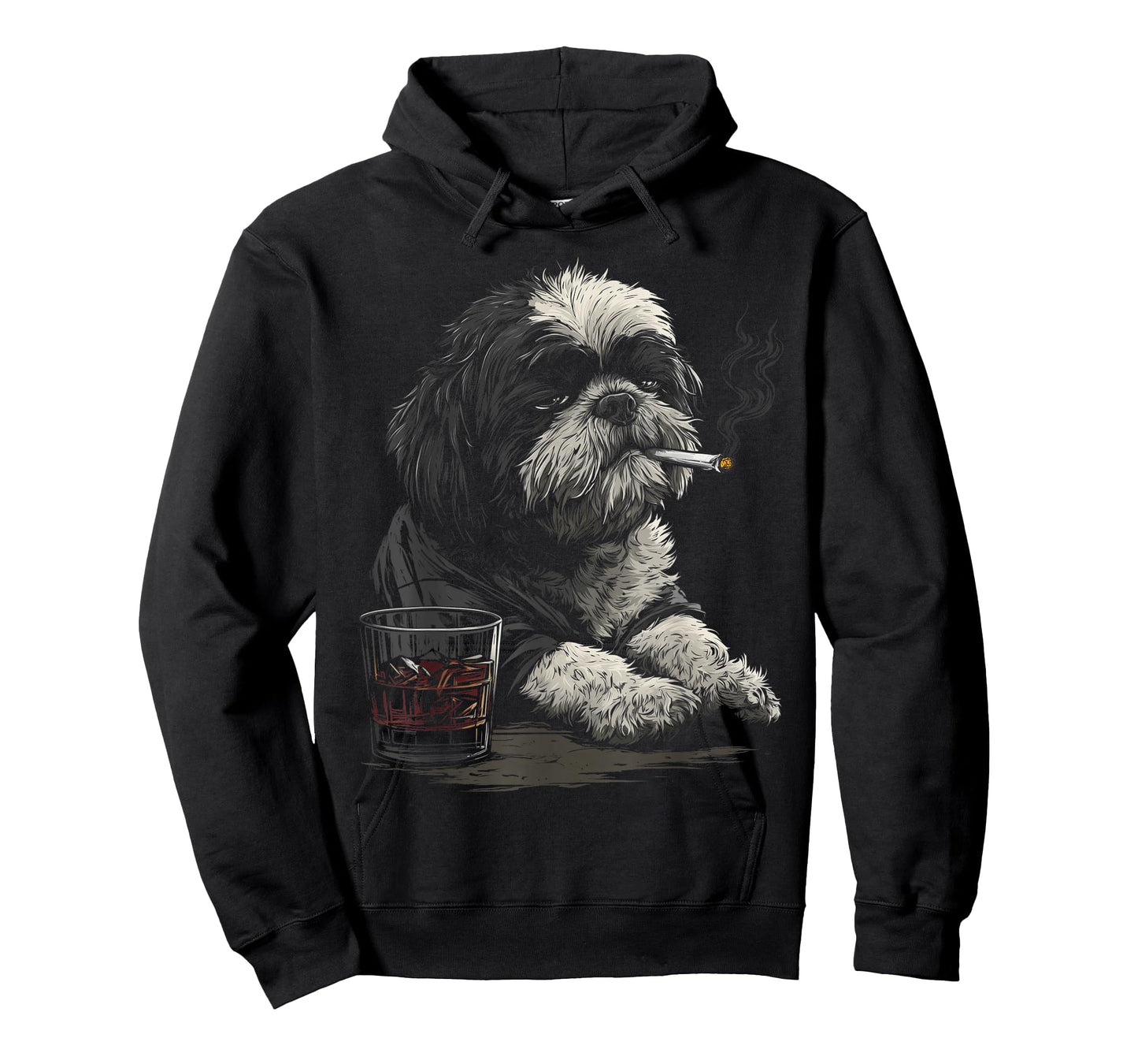 Shih Tzu Smoking Cigarette Whisky Lover Funny Dog T-Shirt