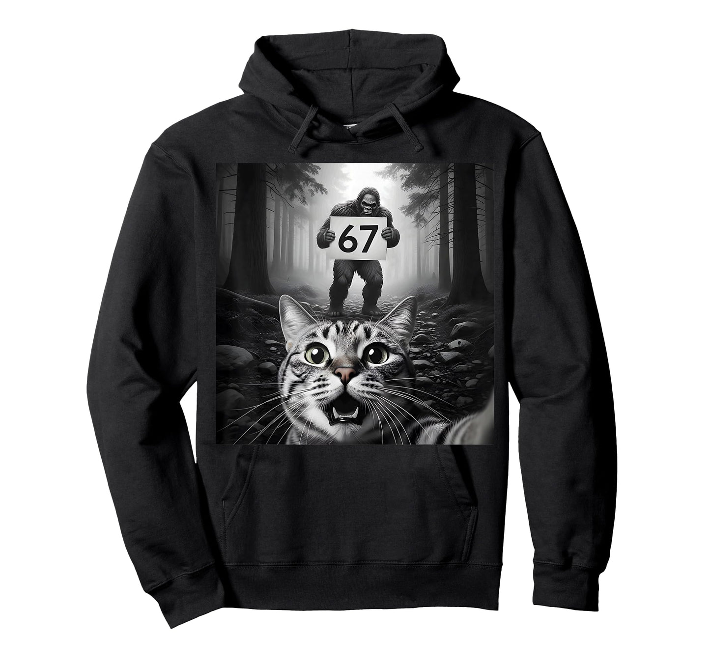 Funny Cat Selfie with Bigfoot 67 Six Seven Meme Men Boy Kids T-Shirt