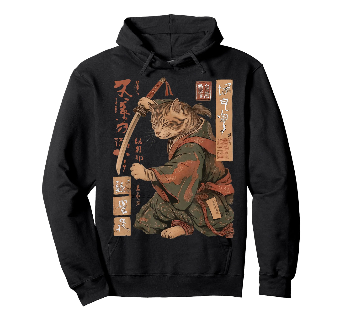 Vintage Anime Cat Japanese Funny Samurai Cat Ukiyo-e Warrior T-Shirt