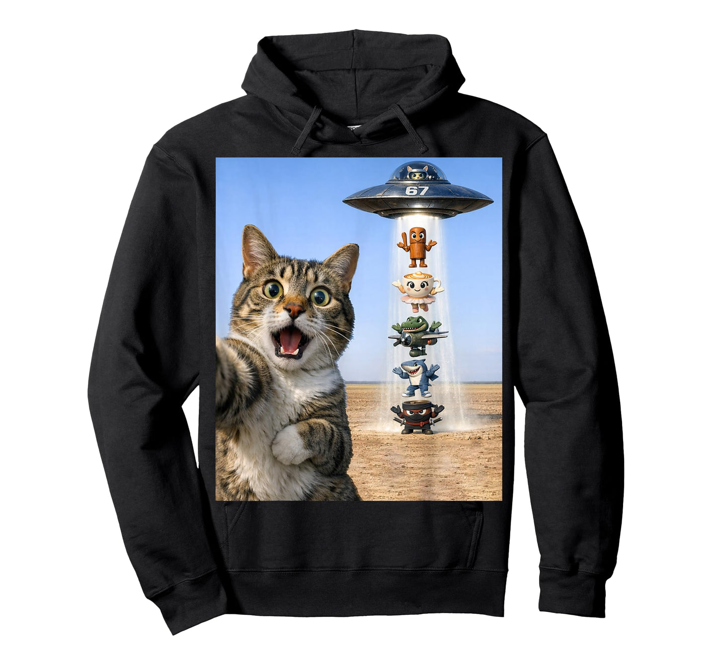 67 Six Seven 6 7 Italian Brainrot Cat Meme Selfie Alien UFO T-Shirt