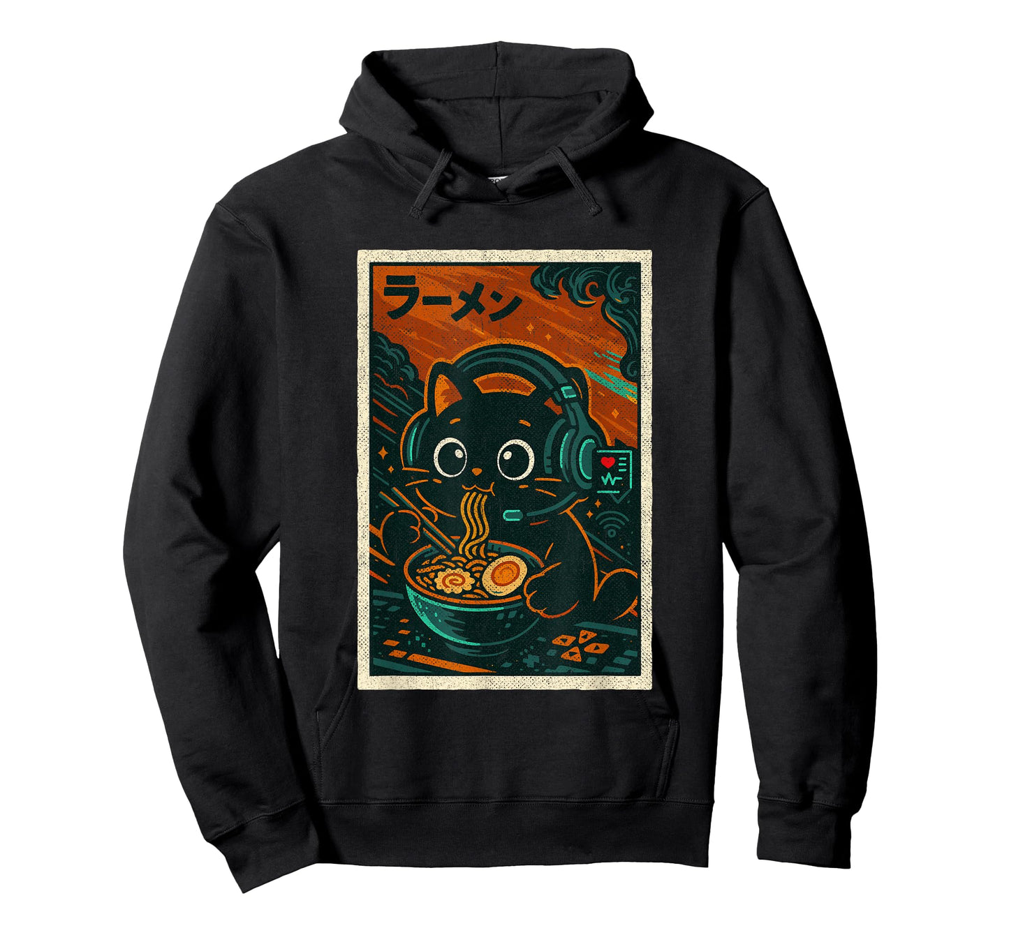 Retro Vintage Japanese Kawaii Ramen Slurping Gamer Cat T-Shirt