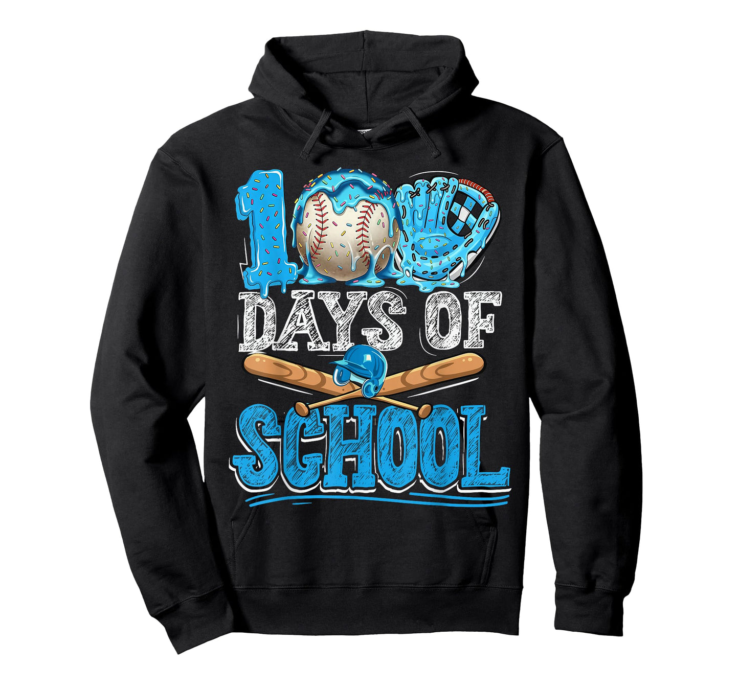 100 Days of School Baseball Ice Cream Drip Student Kids Boys T-Shirt