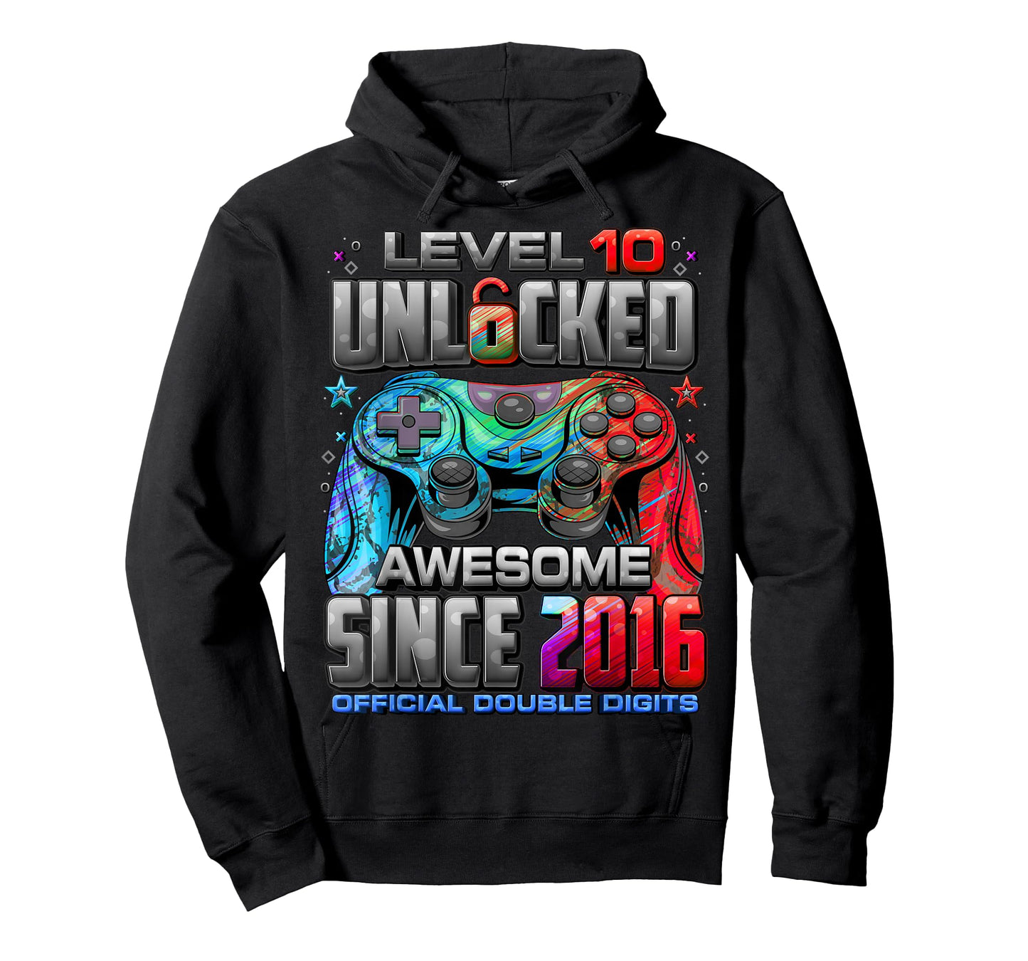 Level 10 Unlocked Awesome Since 2016 10th Birthday Gaming T-Shirt