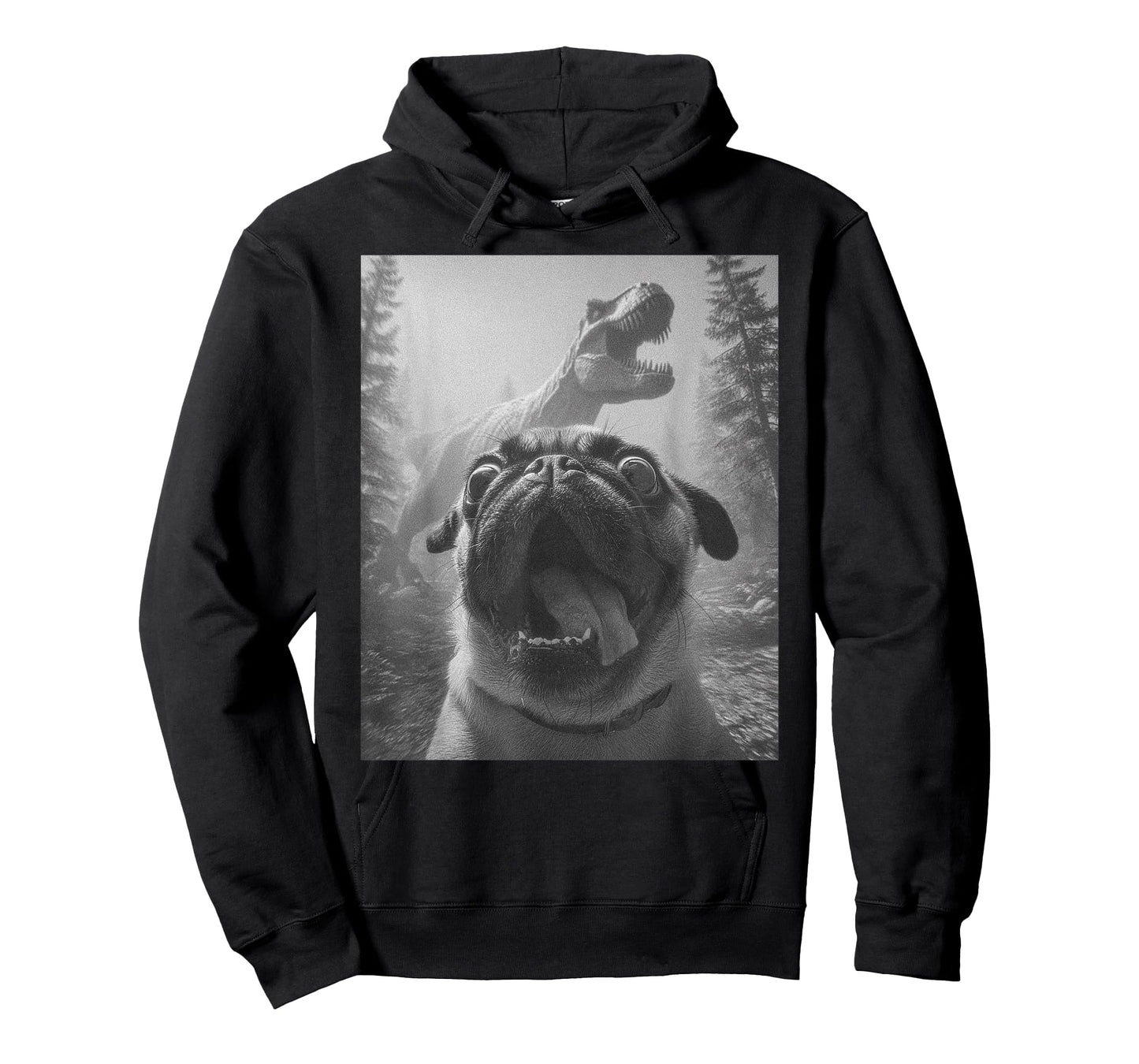 Funny Scared Pug Selfie with T-Rex Dinosaur Bootleg Graphic T-Shirt