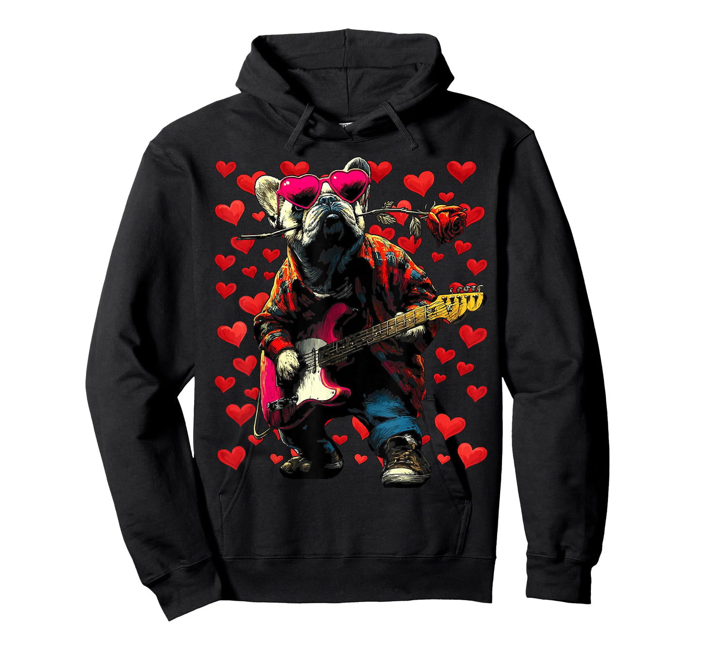 French Bulldog Playing Guitar Guitarist Dog Valentine’s Day T-Shirt