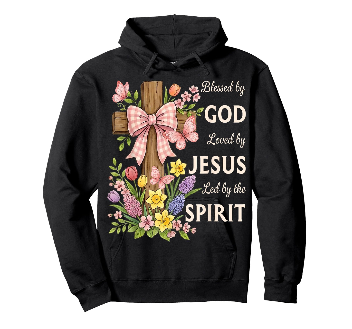 Blessed by God Loved by Jesus Beautiful Spring Floral Cross T-Shirt