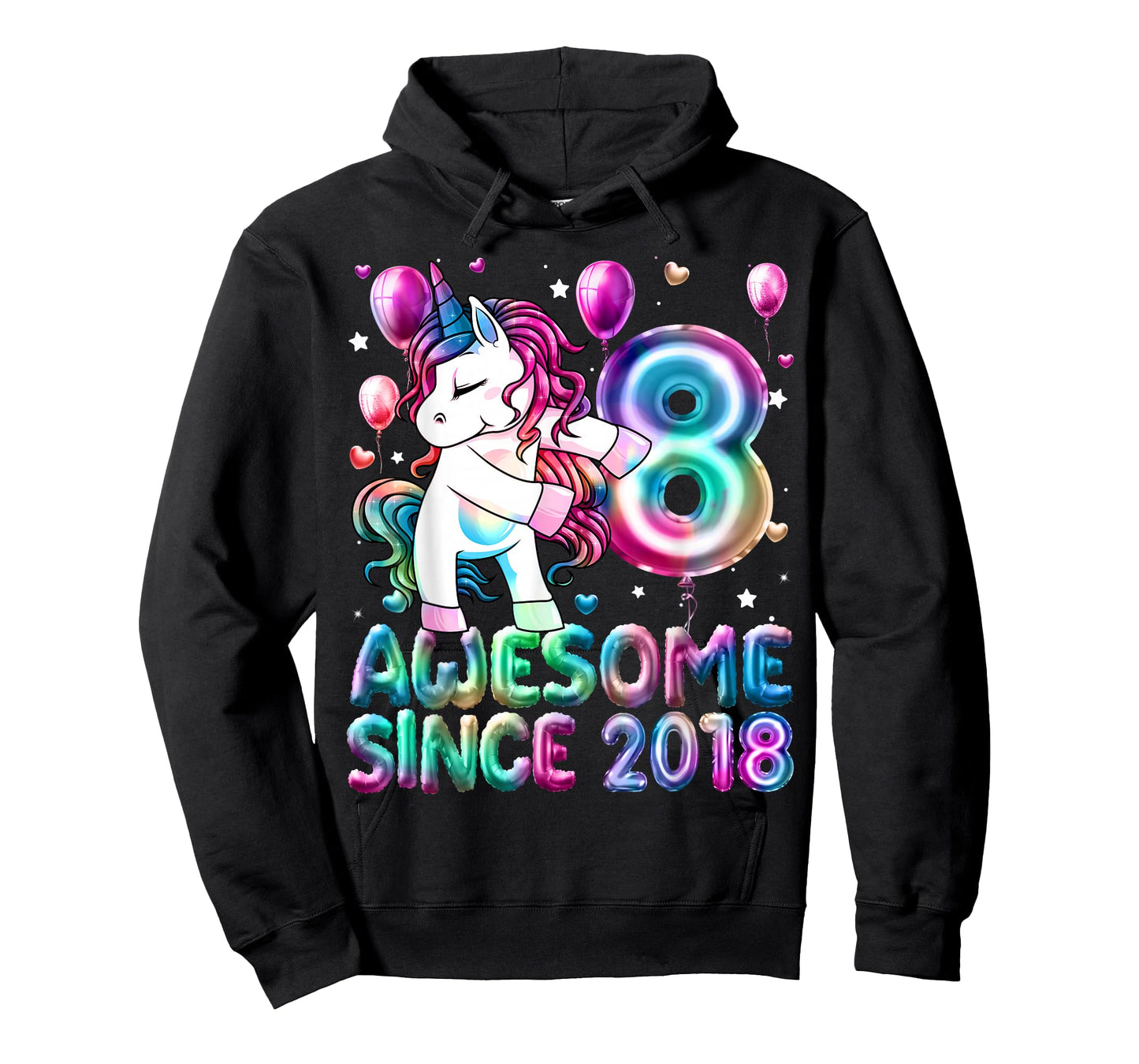 8 Year Old Girl Awesome Since 2018 Unicorn 8th Birthday Girl T-Shirt