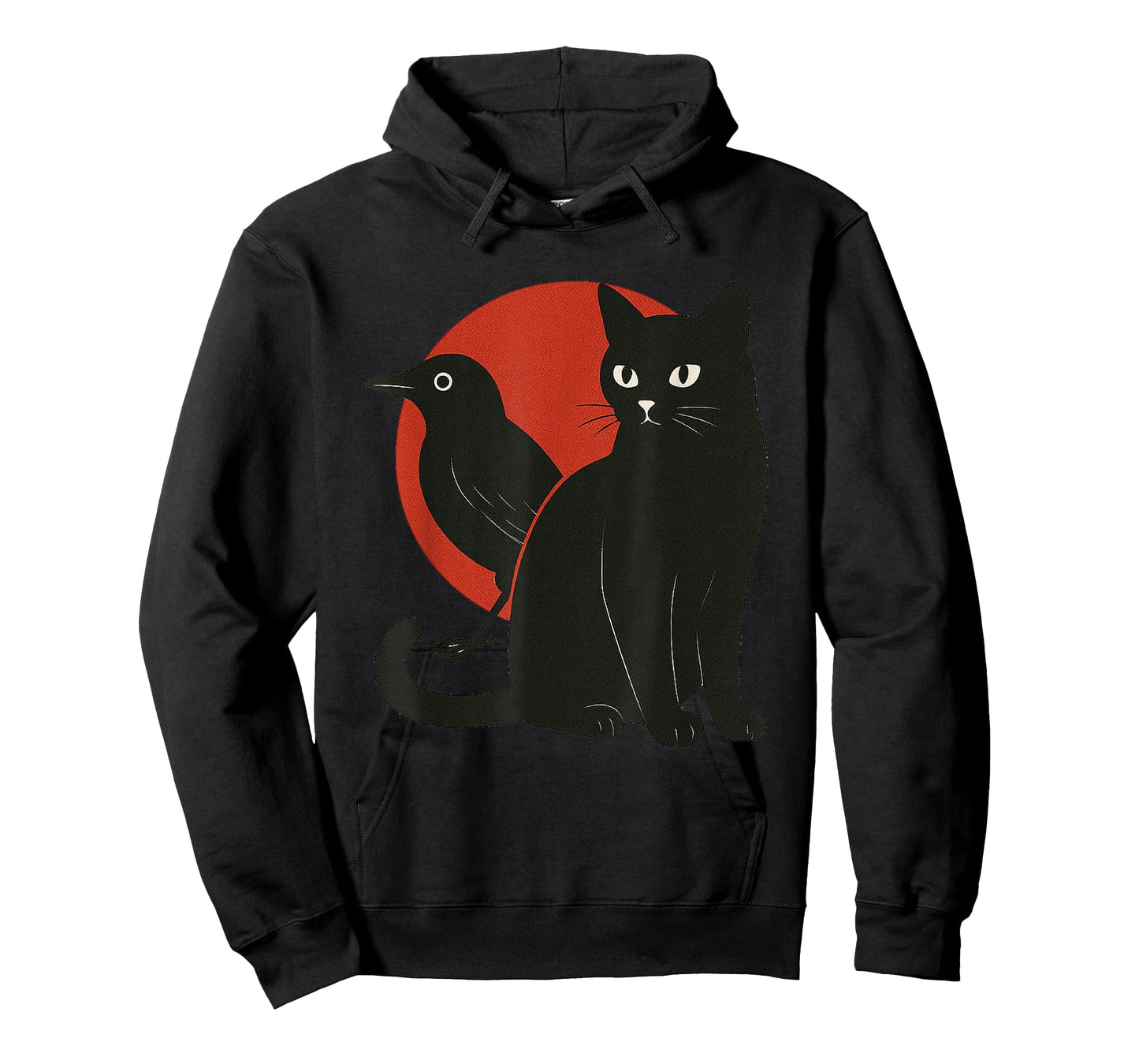 Minimal Black Cat and Raven Red The Moon Symbolic Murakami T-Shirt