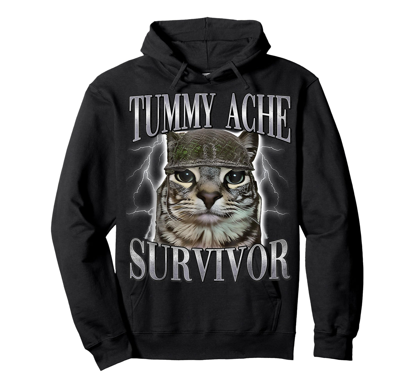 Tummy Ache Survivor Cat Meme Funny Saying Cats Animals Quote T-Shirt