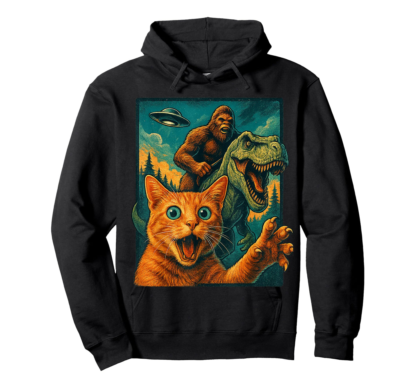 Funny Surprised Cat Selfie Ape Dinosaur Vintage Fantasy T-Shirt
