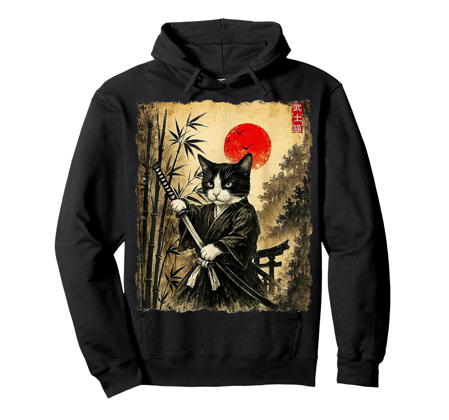Samurai Tuxedo Cat Japanese Art Anime Shirt Mens Kids Boys T-Shirt