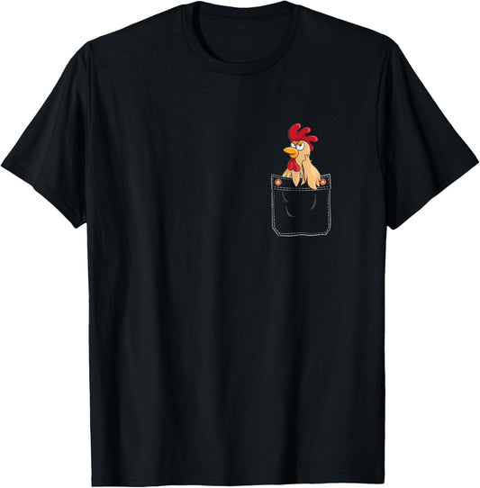 Cute Chicken in Pocket Graphic Women Men Kids Chicken T-Shirt - T-Shirt | Black