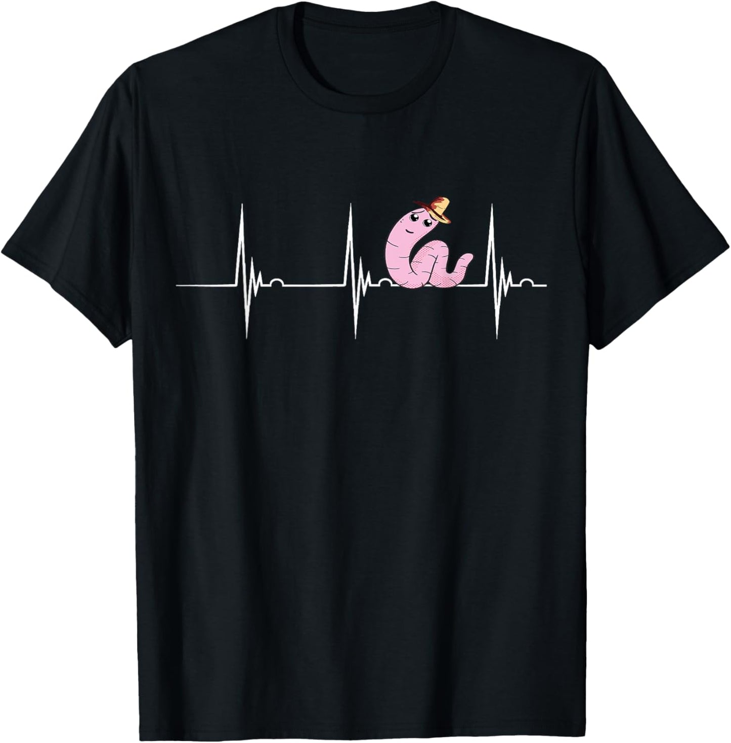 Worm Farmer Red Wiggler Worm Heartbeat EKG Pulse Gardening T-Shirt - T-Shirt | Black