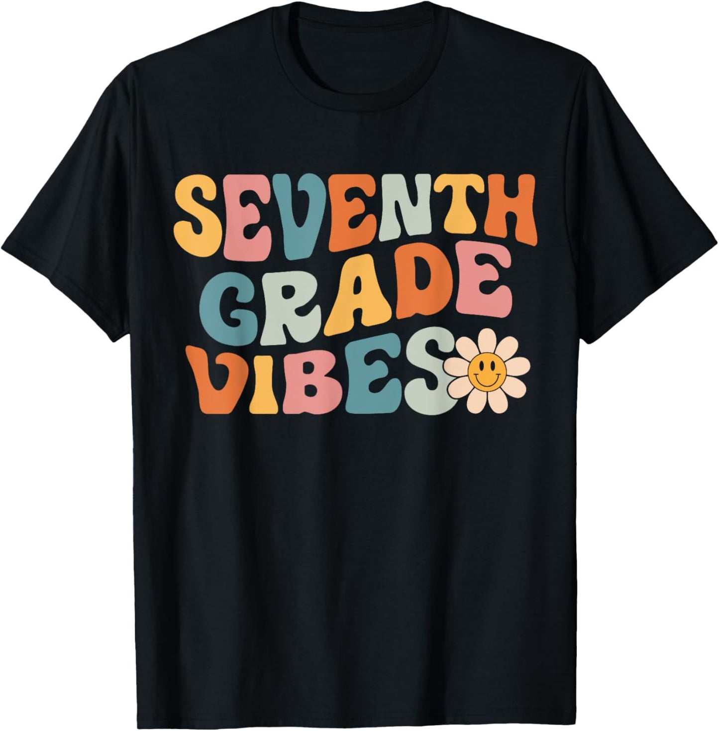 Seventh Grade Vibes - 7th Grade Team Retro 1st Day of School T-Shirt - T-Shirt | Black