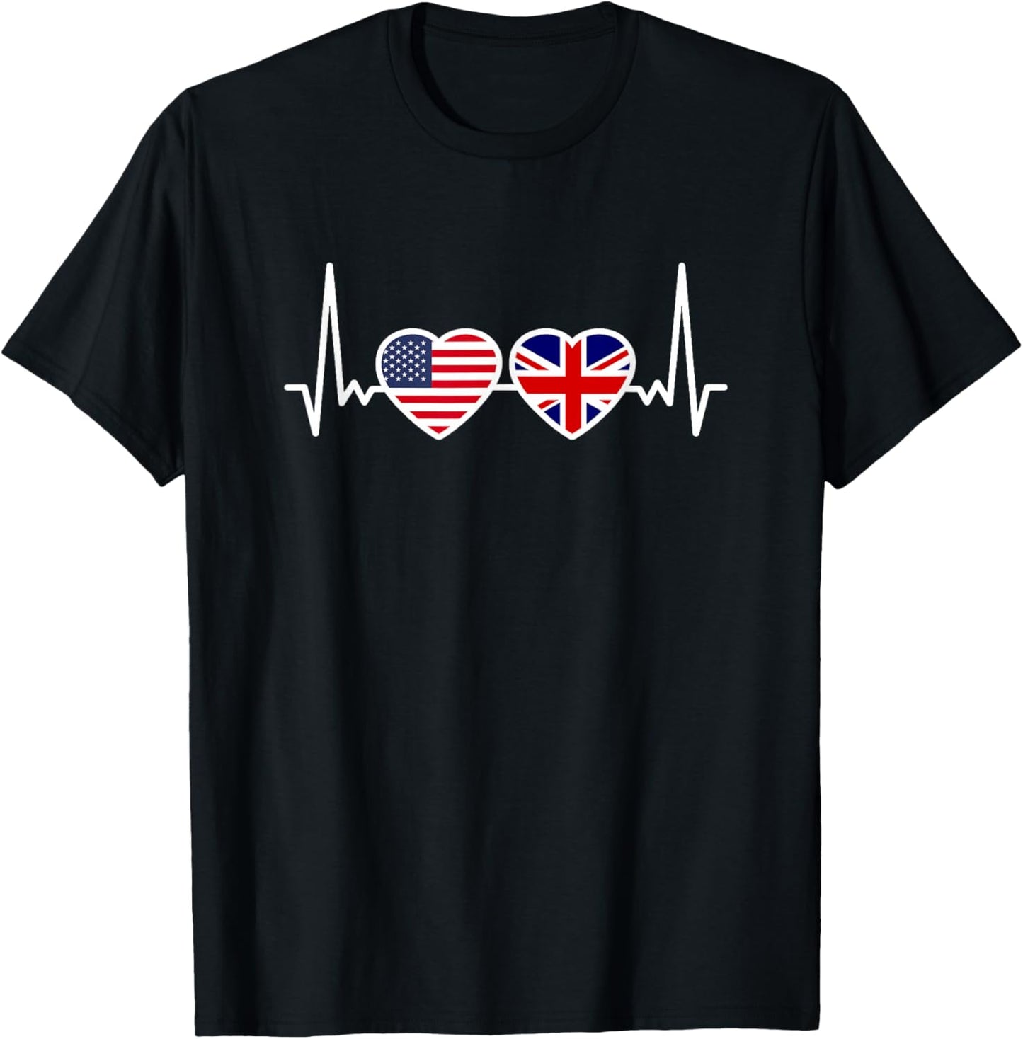 Great Britain USA Heartbeat Flag British Roots American T-Shirt - T-Shirt | Black