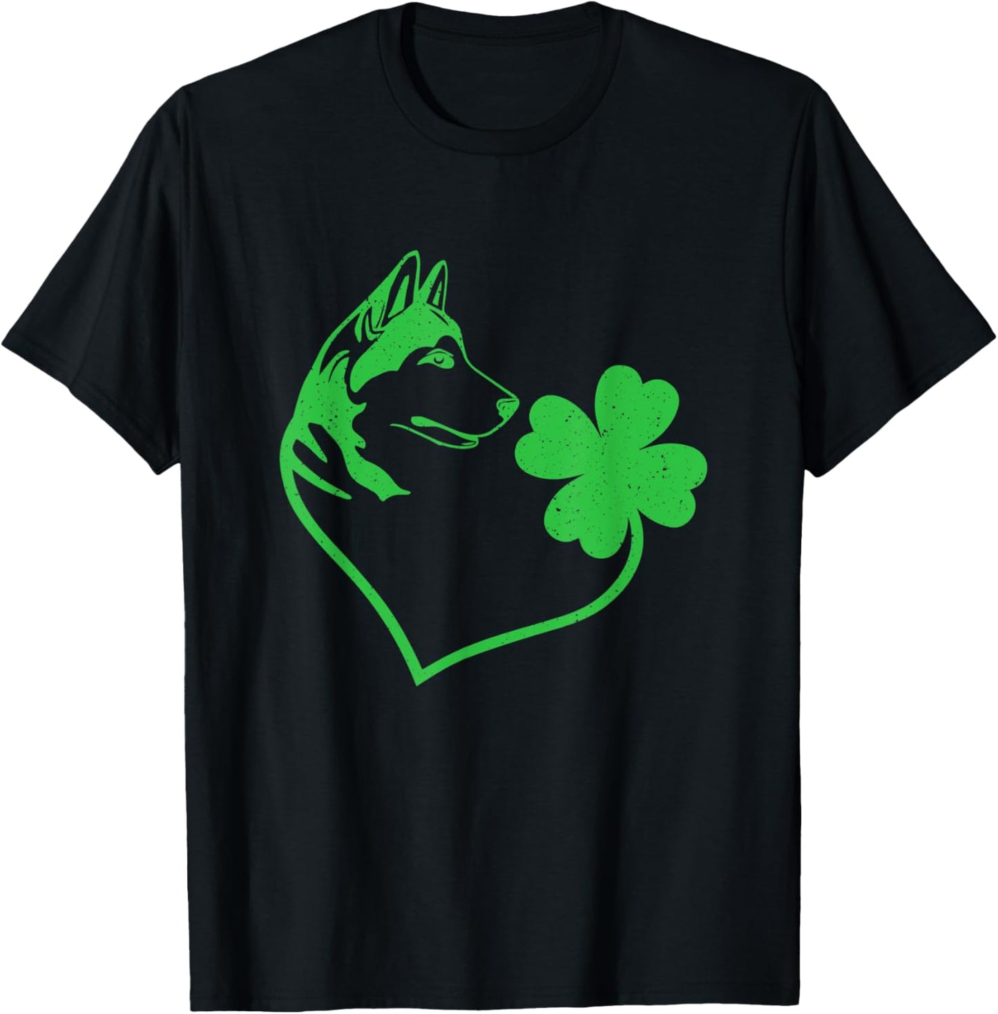 Husky Dog Shamrock Heart Clover Leaf St. Patrick's Day T-Shirt - T-Shirt | Black